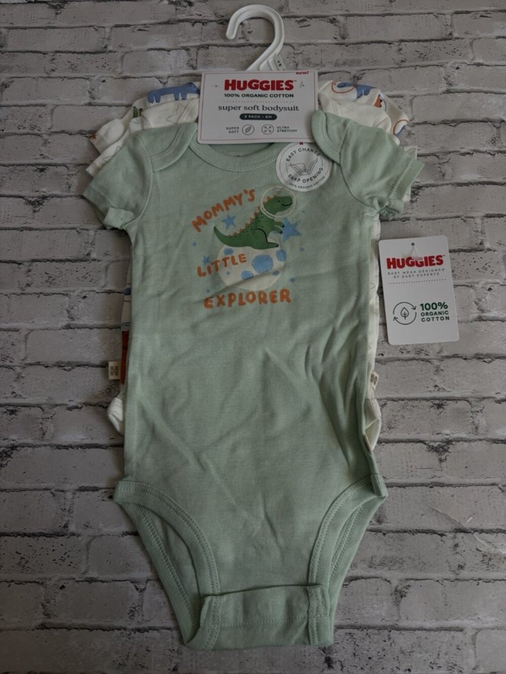 Huggies 3 Pack Newborn Boys Dinosaur Bodysuits Size 6mo NWT